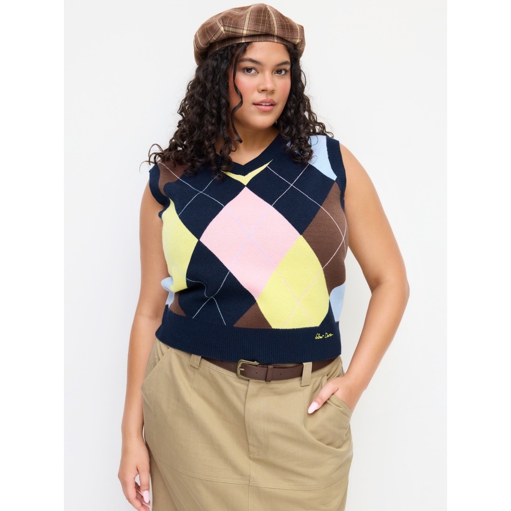 Cider Argyle Cropped Sweater Vest Navy Blue Plus Size 4X NWT